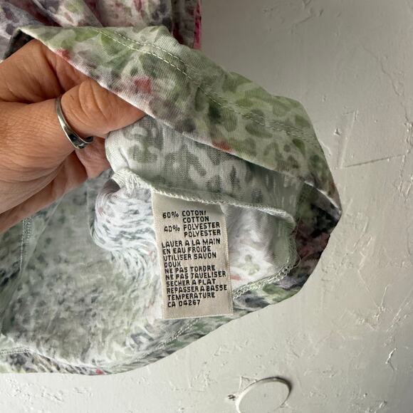 Laura Petites Y2k Small Floral Water Colored Rhinestone Short Slv Semi Sheer Top - Picture 5 of 9